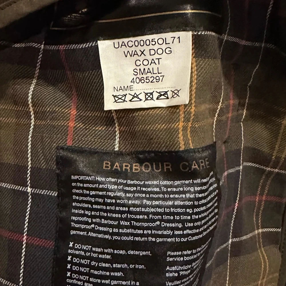 Barbour Olive Green Dog Coat with Brown Corduroy Trim